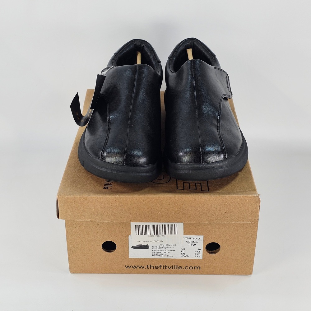 FitVille EasyTop Deluxe Dress Shoes V1 Black Men 11W Wide HHJ-ETDDV120241014M